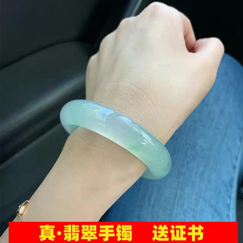 飘花翡翠手镯冰种玉手镯女