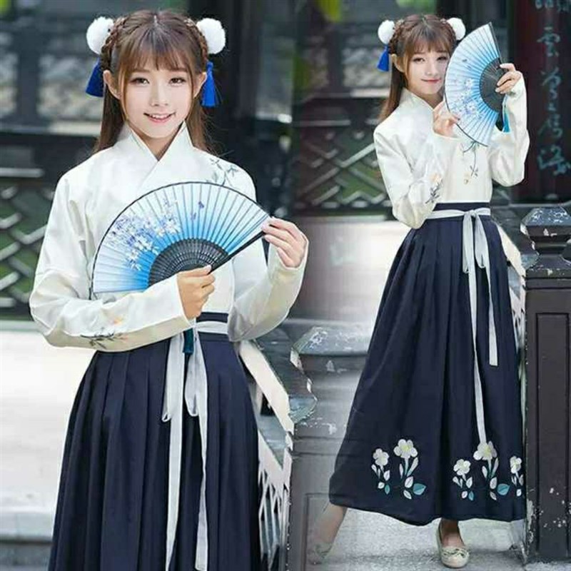 现货速发马面裙绣花汉服春秋套装学生毕业照改良古装中国风学生情