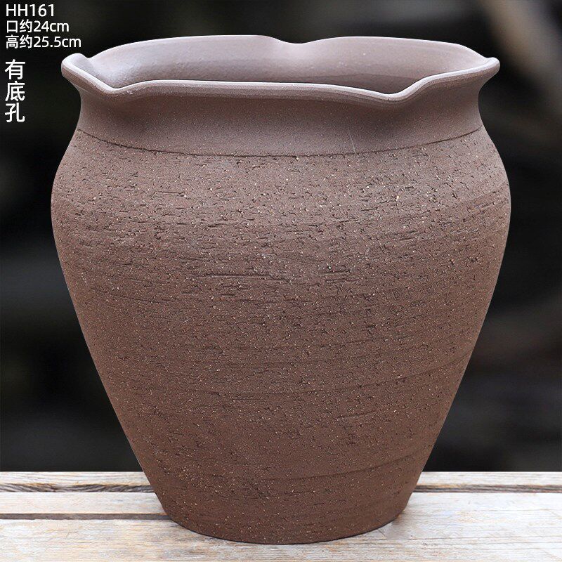 速发无釉陶瓷花盆家用大口径发财树幸福树落地盆特大号复古红陶黑