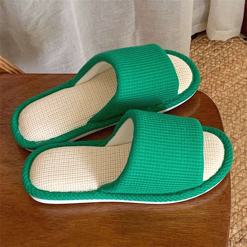 速发 适夏简约舒春透气吸汗地板居家鞋四季时尚亚麻拖鞋