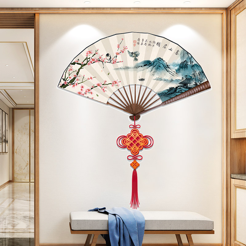 速发中国风客纸玄关装饰画电视贴发背景墙沙画墙纸自粘墙壁贴厅立