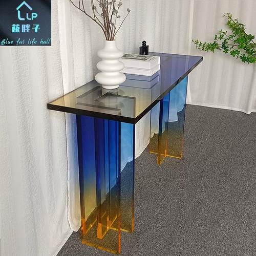 亚克力渐变蓝色玄关桌子条案轻奢客厅入户走廊超窄现代简约端景台
