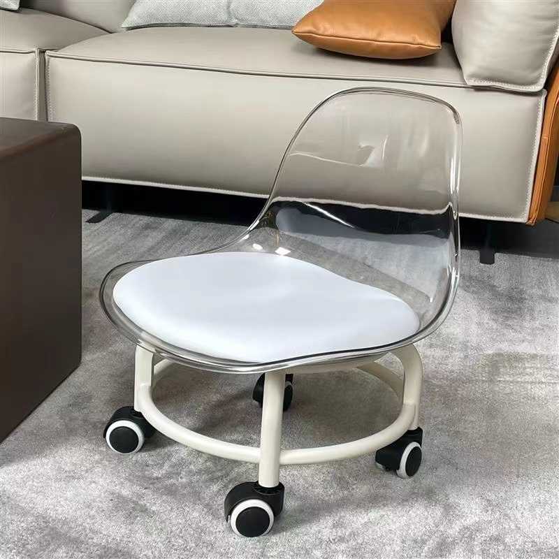 亚克力万向轮矮凳静音透明靠背小椅子带娃滑轮矮凳子网红换鞋地凳