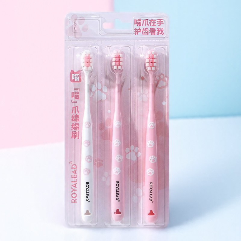 成人细软毛牙刷3支装猫爪