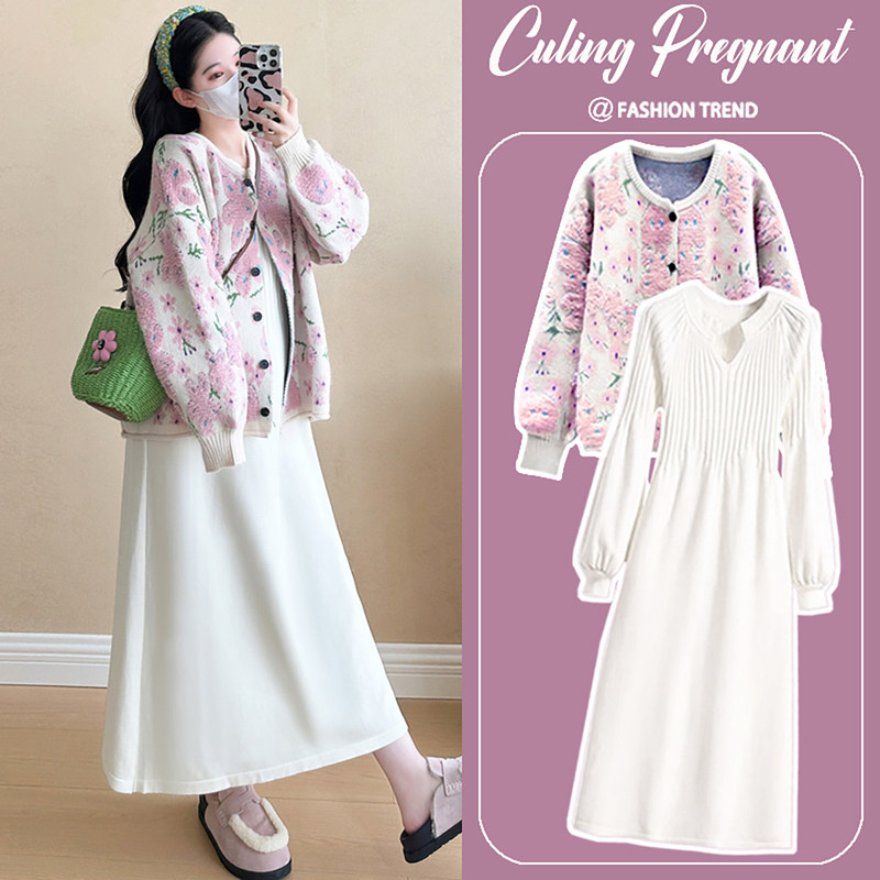 法国Uamtor孕妇套装秋冬2025新款高级感针织外套打底连衣裙两件套