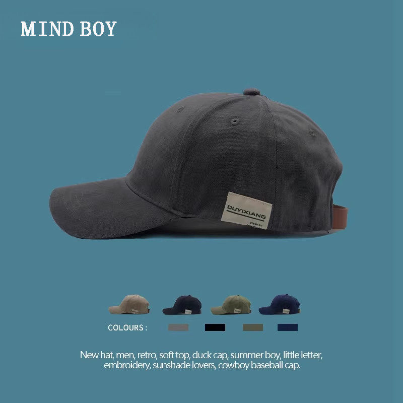 MIND BOY贴布棒球帽情侣百搭帽子女夏遮阳帽复古软顶鸭舌帽男