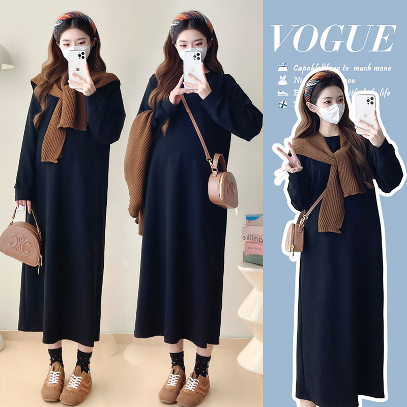 法国Uamtor孕妇连衣裙套装秋冬时尚宽松复古中长款卫衣裙子两件套