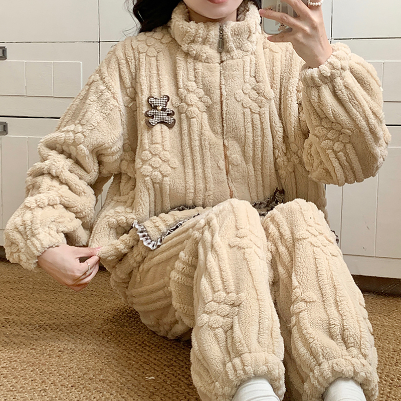 法国Uamtor月子服秋冬季2025新款加绒加厚珊瑚绒产后哺乳孕妇睡衣