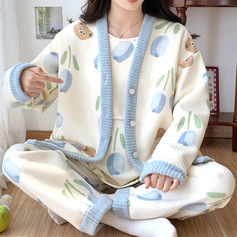 英国DHWA孕妇月子服秋冬产后纯棉三件套哺乳睡衣春秋孕期家居服