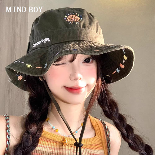 MIND BOY春夏季复古重工刺绣渔夫帽女2026新款户外出游遮阳防晒帽