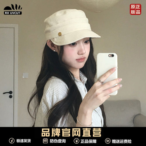 RX UVCUT出口韩国棉麻马术帽女春夏薄款显脸小大头围八角贝雷帽
