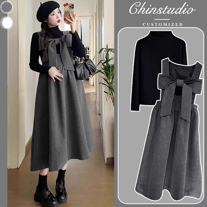 法国Uamtor孕妇装秋冬2025新款时尚套装洋气时髦高级感背带裙两件