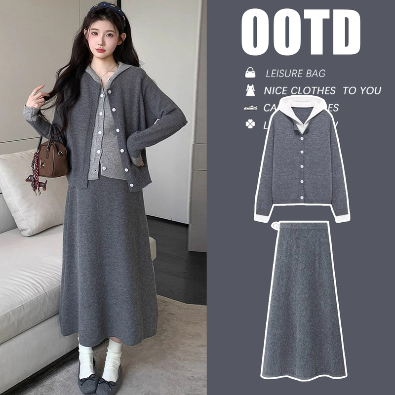 法国G·T孕妇装秋季套装2025新款假两件上衣半身裙孕妈高级穿搭