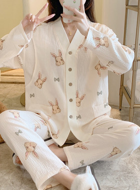 英国netx Kiss月子服春秋纯棉纱布薄款产后夏季孕妇哺乳睡衣大码