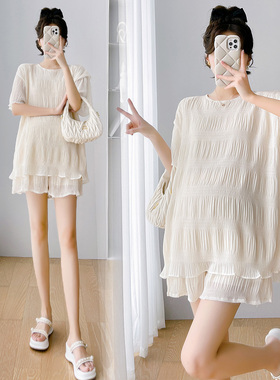 英国netx Kiss孕妇装夏装韩版时尚显瘦法式上衣短裤套装两件套潮