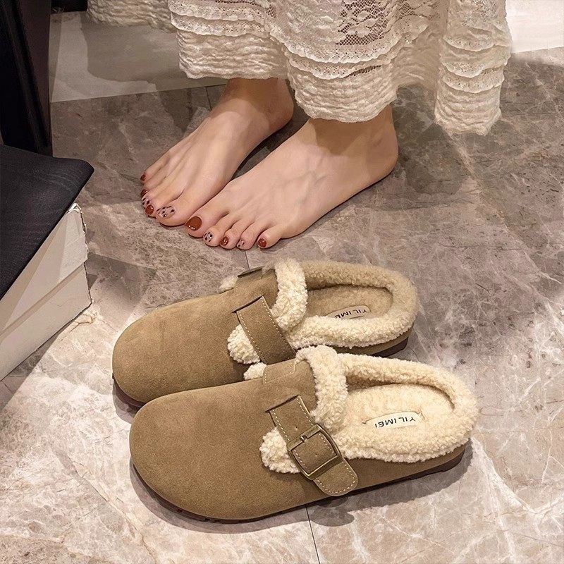 英国DHWA孕妇勃肯鞋2025新款秋冬时尚保暖加绒一脚蹬平底包头棉拖
