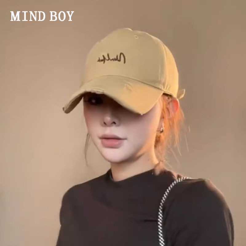 MIND BOY显脸小破洞鸭舌帽子女宽帽檐遮颧骨加深顶大头围棒球帽男