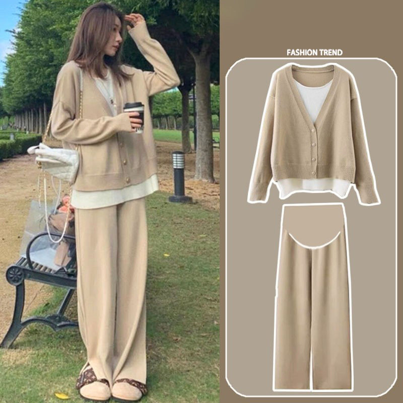 英国DHWA孕妇套装2025新款秋冬保暖时尚洋气针织拼接款两件套卫衣