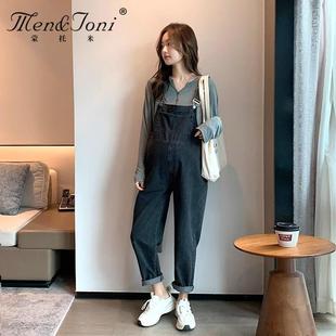 蒙托米孕妇背带裤 V领T恤打底衫 套装 减龄牛仔裤 春秋款 Men&Joni