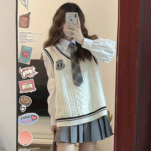 netx kiss学院风马甲叠穿百褶连衣裙女jk制服套装春秋高级感穿搭