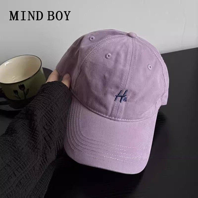MIND BOY紫色棒球帽字母女生时尚大头围宽檐鸭舌帽韩版休闲帽子男