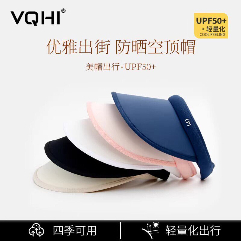 空顶防晒帽女大帽檐发箍防紫外线UPF50+骑行户外沙滩遮阳太阳帽男