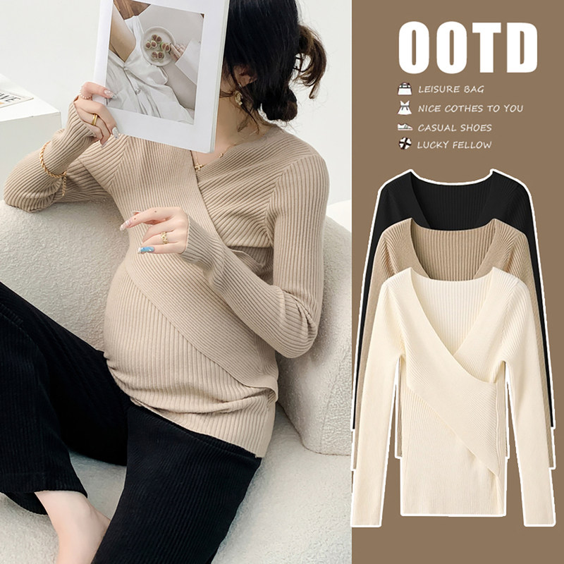 法国Uamtor孕妇打底衫针织秋冬季2025新款软糯毛衣内搭可哺乳上衣