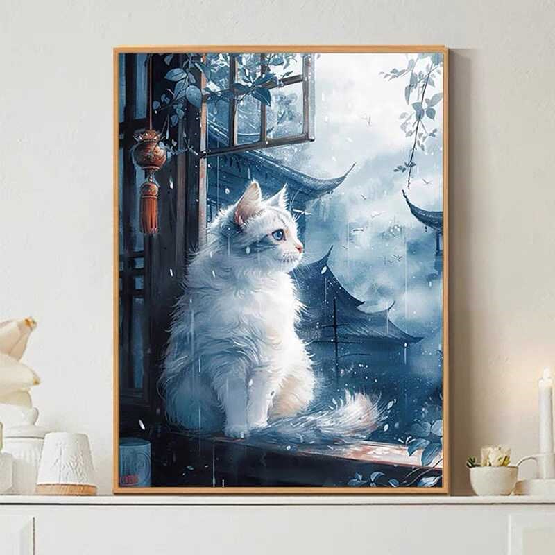 钻石画2025新款尊贵猫咪手工点A贴5d带框富贵金色客厅卧室装饰小