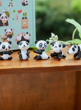 新款创意熊猫玻璃摆件卡通家居书房电脑卧室装饰礼物车载玻璃摆件