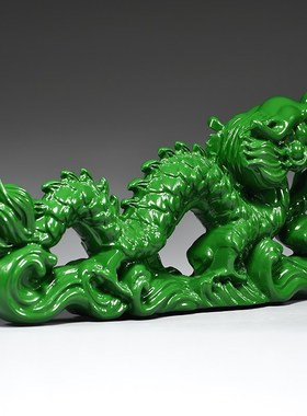 绿色实木雕刻龙摆件十二生肖木头龙客厅电视柜装饰工艺Y品新居送