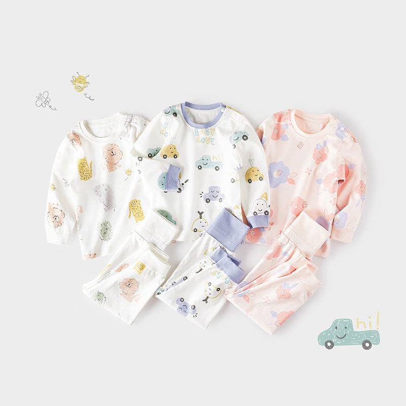 babylove宝宝内衣套装春秋纯棉打底睡衣婴儿秋衣秋裤家居高腰护肚