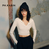 明星同款 女2025春 针织打底衫 KARIN时髦设计感白色polo修身