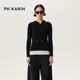 女春装 弹力休闲百搭上衣 KARIN黑白拼接连帽针织衫 经典 重绎