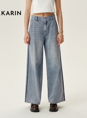 【春日多巴胺】PHKARIN100%棉复古潮流宽松蓝色牛仔阔腿裤女春装