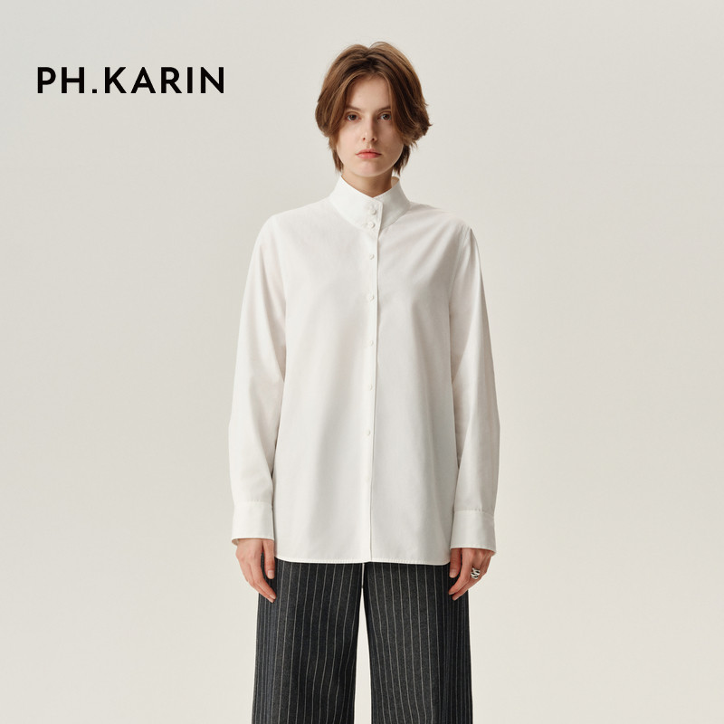 【自在新年】PH KARIN 100S长绒棉 悬垂抗皱白色立领衬衫女春通勤,女装/女士精品,衬衫,淘宝优惠券,粉丝福利购,淘宝优惠卷