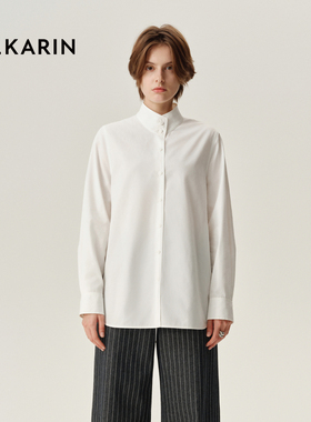 【自在新年】PH KARIN 100S长绒棉 悬垂抗皱白色立领衬衫女春通勤
