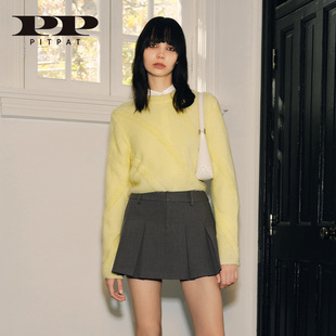 上衣 新款 Karin复古设计感马海毛混纺针织毛衣淡黄色女2024春装