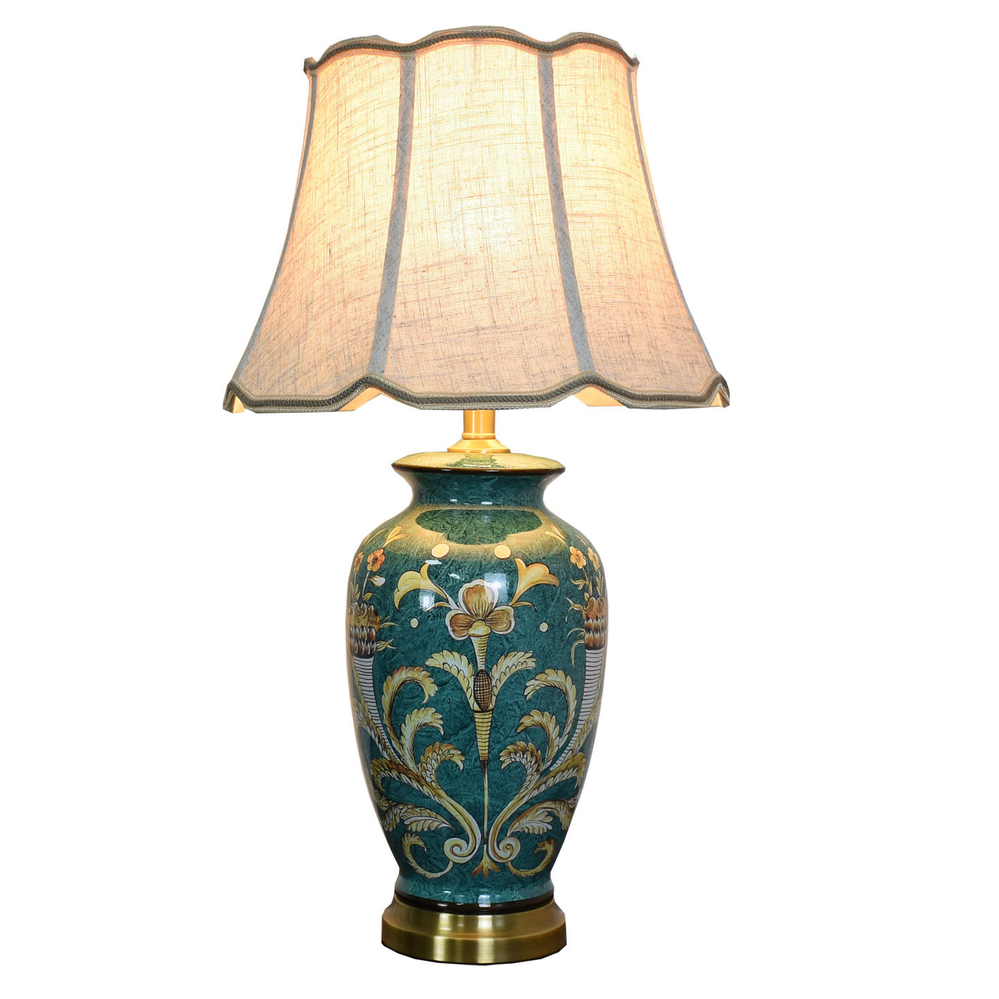美式复古手绘花鸟陶瓷台灯大号客厅边几卧室床头灯豪华现代装饰灯