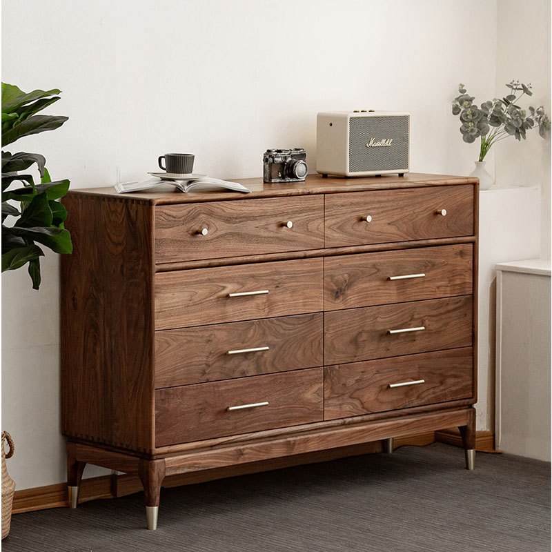 北欧黑胡桃木八斗柜简约现代轻奢实木抽屉柜客厅卧室边柜储物收纳