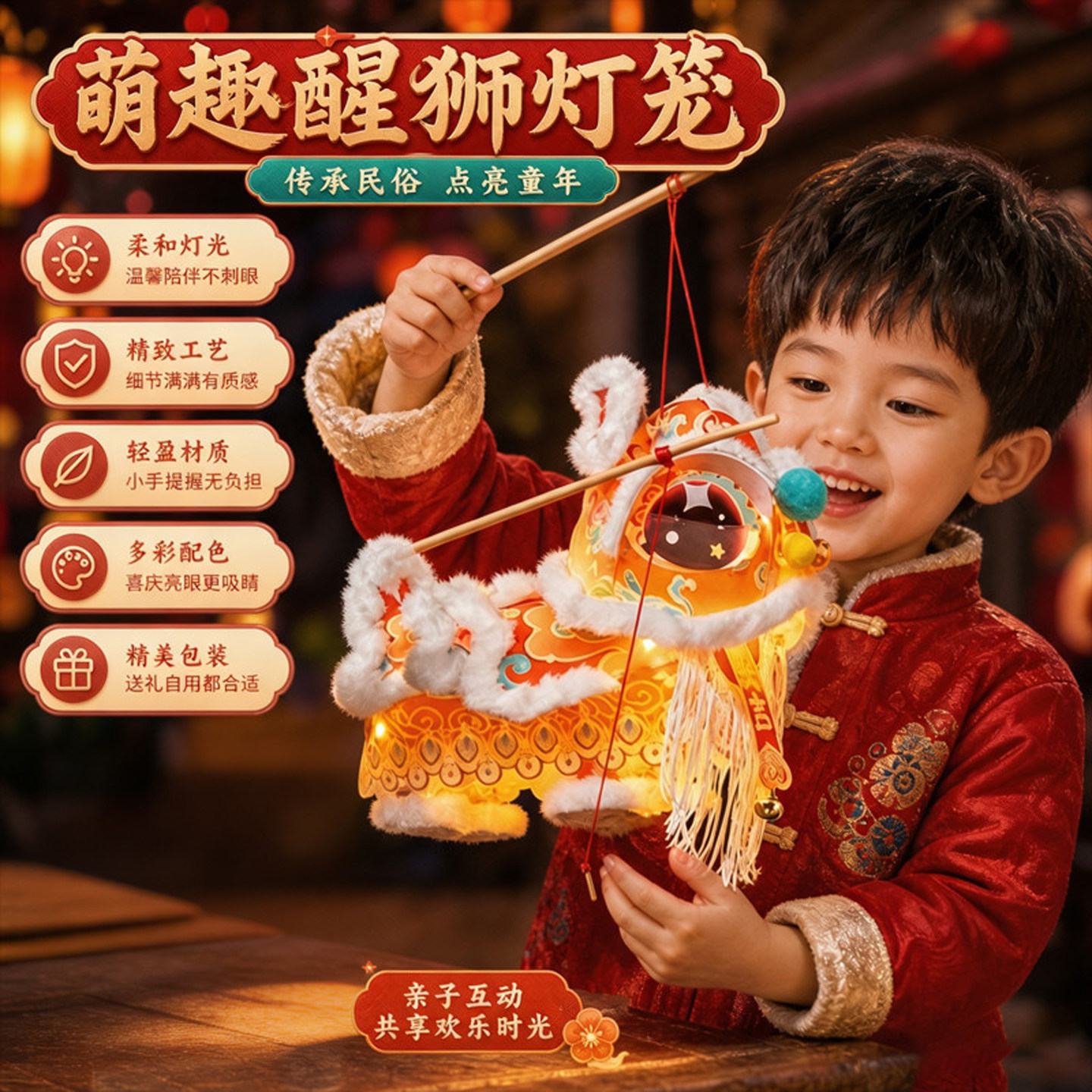 新年春节元宵国潮醒狮灯笼手工diy制作材料儿童手提狮子花灯礼物