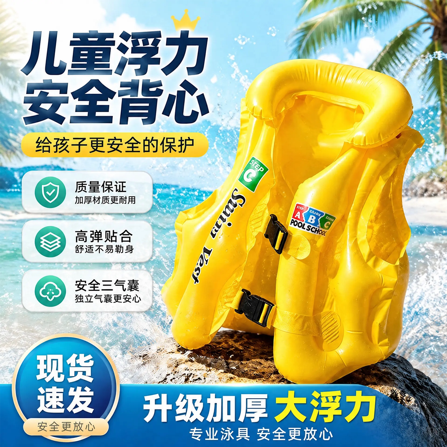 儿童背心式充气泳圈浮力救生