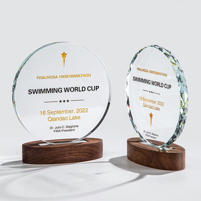 高档水晶奖杯定制木质底座实木定做优秀员工表彰荣誉奖牌免费刻字