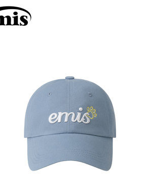 emis帽子女手写体标志棒球帽蓝色防晒大头围韩系软顶鸭舌帽高级感