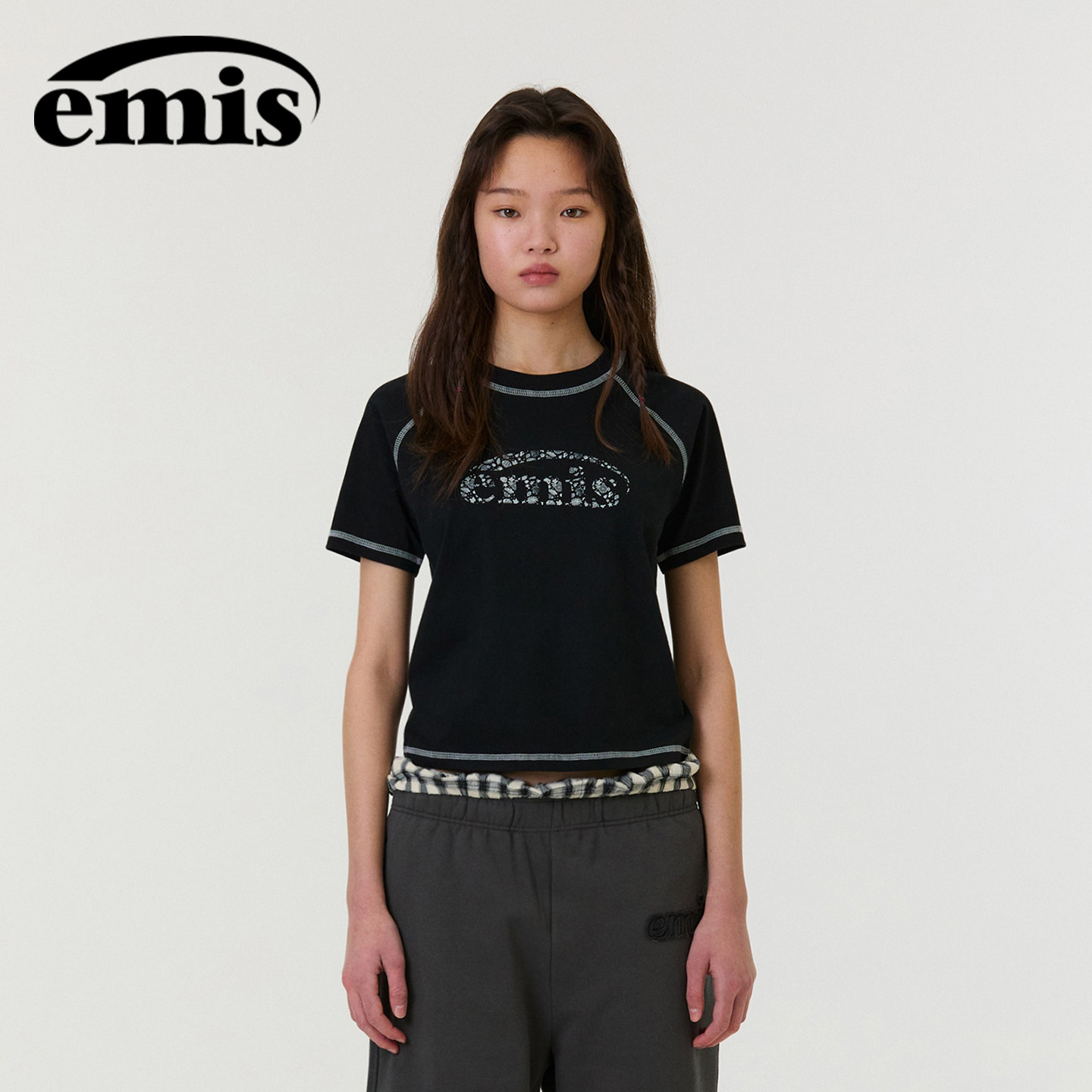 emis海岸风包边缝线T恤图片