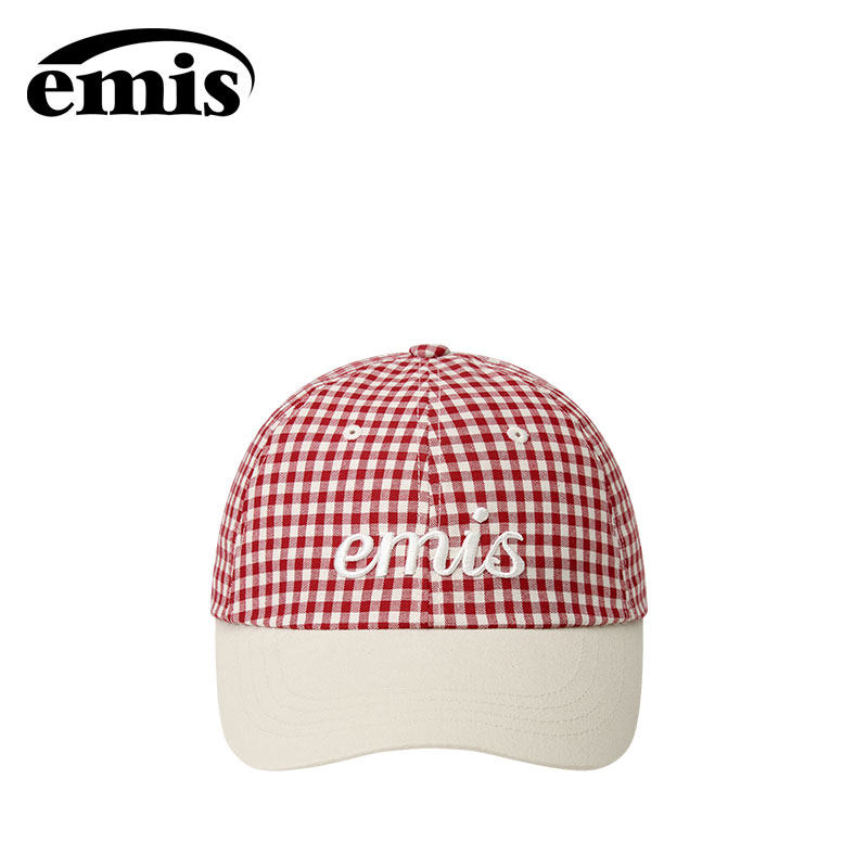emis手写体格纹棒球帽红色图片