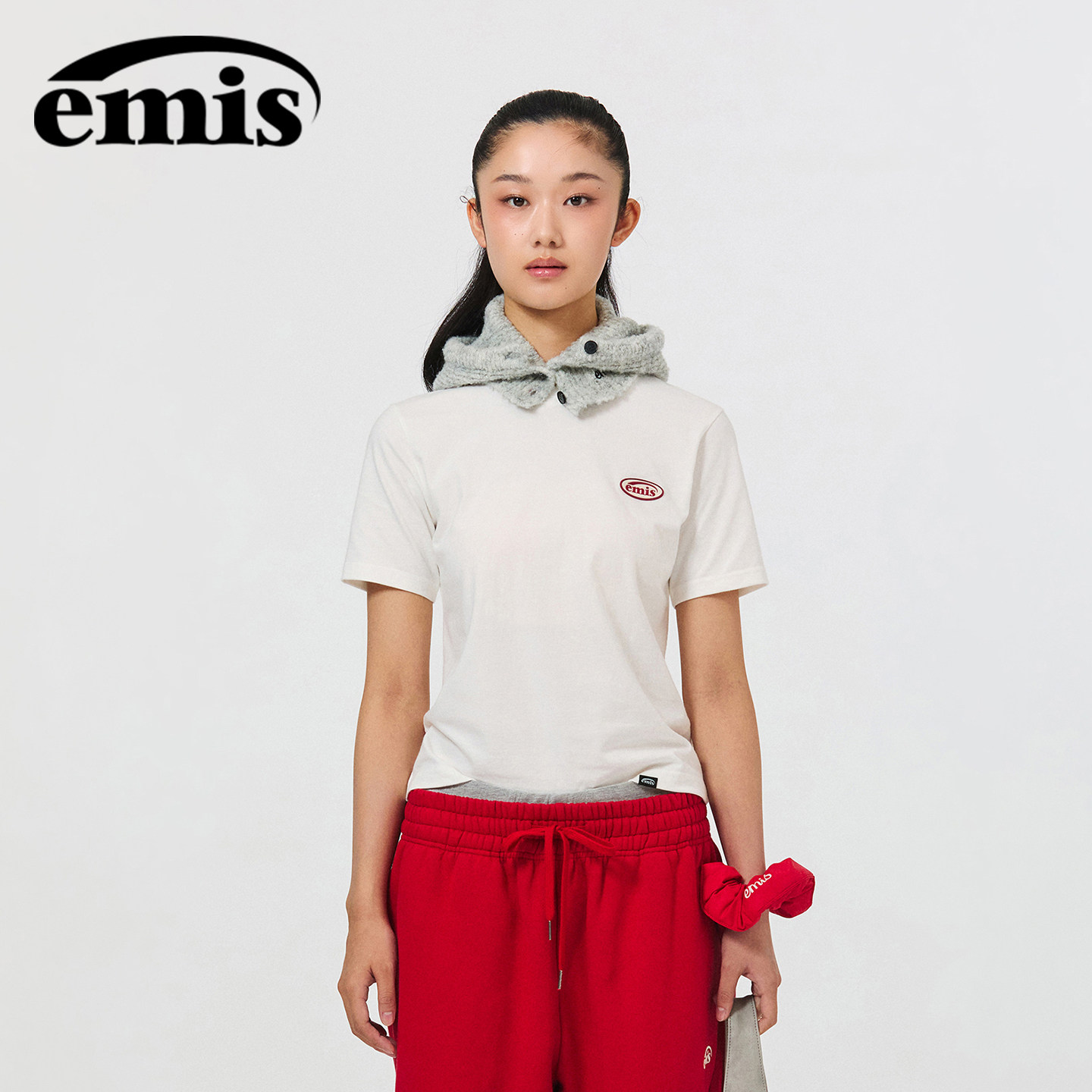 【韩国直邮】emis短袖白色T恤女图片