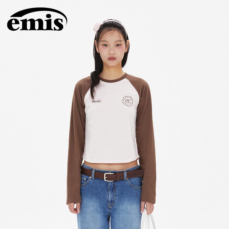 emis纯棉长袖插肩袖T恤女图片