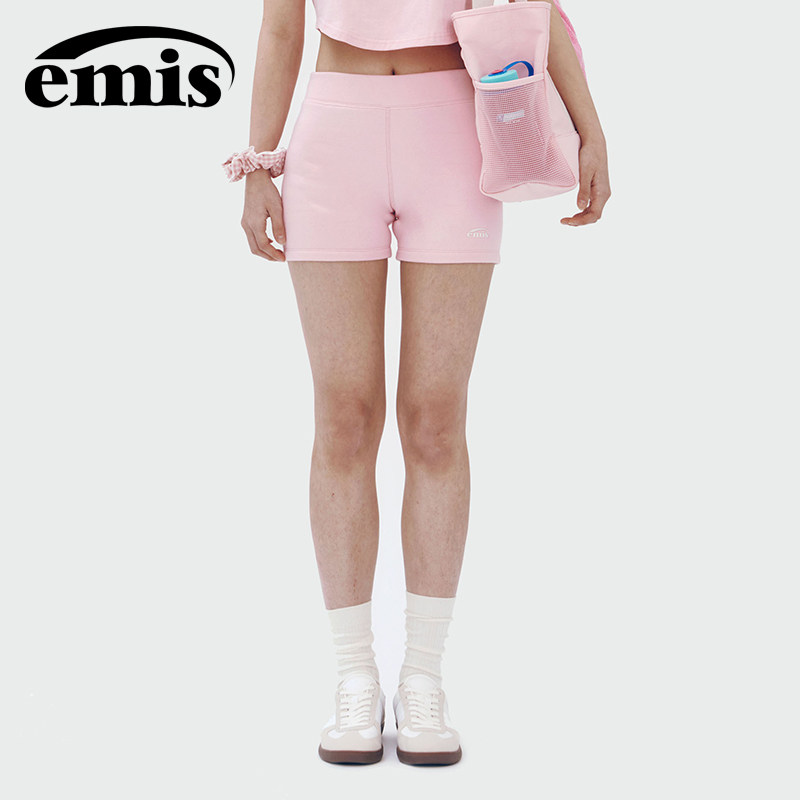 emis运动短裤女粉色夏季休闲裤直筒纯棉外穿修身显瘦小个子裤子