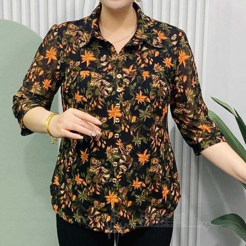 小衫翻领印花2024新款七分袖洋气