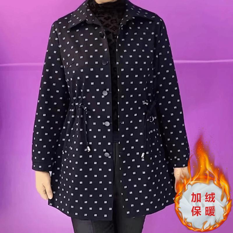 2025年春季显瘦高端外贸专柜中老年妈妈时尚百搭点点风衣外套